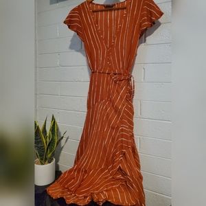 Striped Rust Orange Wrap Dress